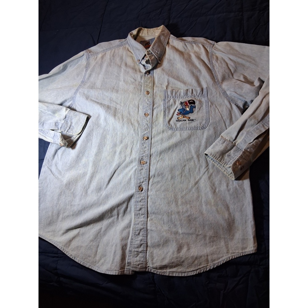 Bear Back Cartoon Network Denim Shirt Made In‎ USA Large Blue Vintage 90s